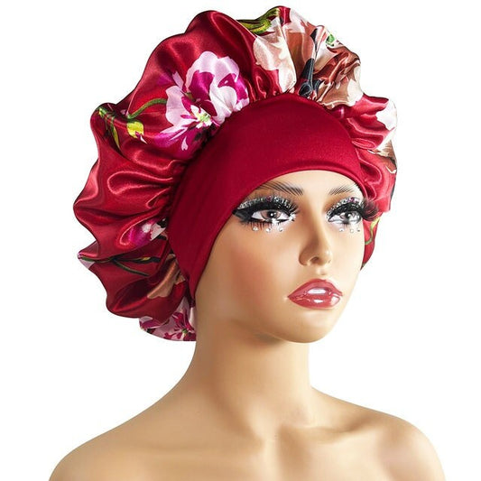 Reversible Anti-slip- Adult Large Satin Silk Hair Night Bonnet Cap | Hair Accessories | Women Hair Care Burgundy