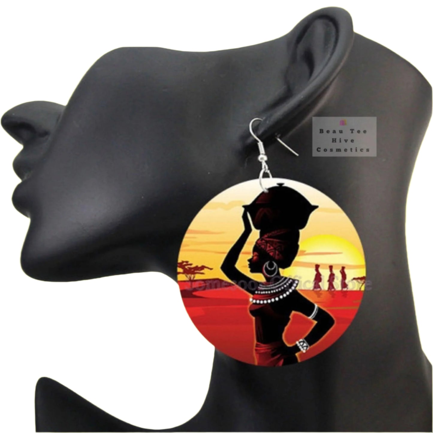 Gorgeous African Woman Sunset Earrings: Double-Sided Designs