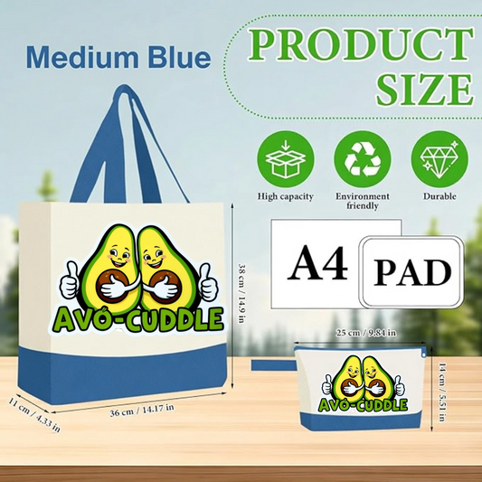 Medium Blue - Avo cuddle Funny Avocado Canvas Tote Bag with Matching Pouch | Reusable Aesthetic Shopper Gift