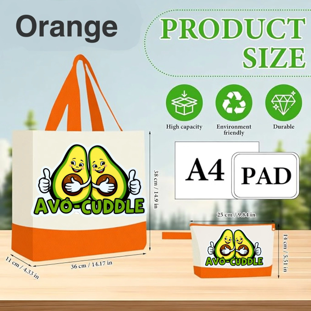 Red - Avo cuddle Funny Avocado Canvas Tote Bag with Matching Pouch | Reusable Aesthetic Shopper Gift