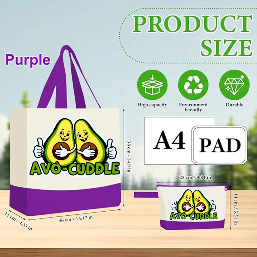 Red - Avo cuddle Funny Avocado Canvas Tote Bag with Matching Pouch | Reusable Aesthetic Shopper Gift