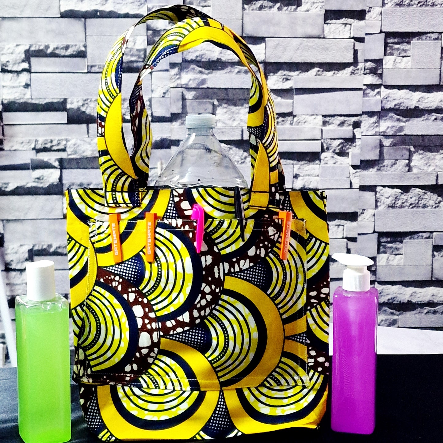 African Heritage Tote Bag. Yellow hues Handmade Fabric Shoulder Bag for Women