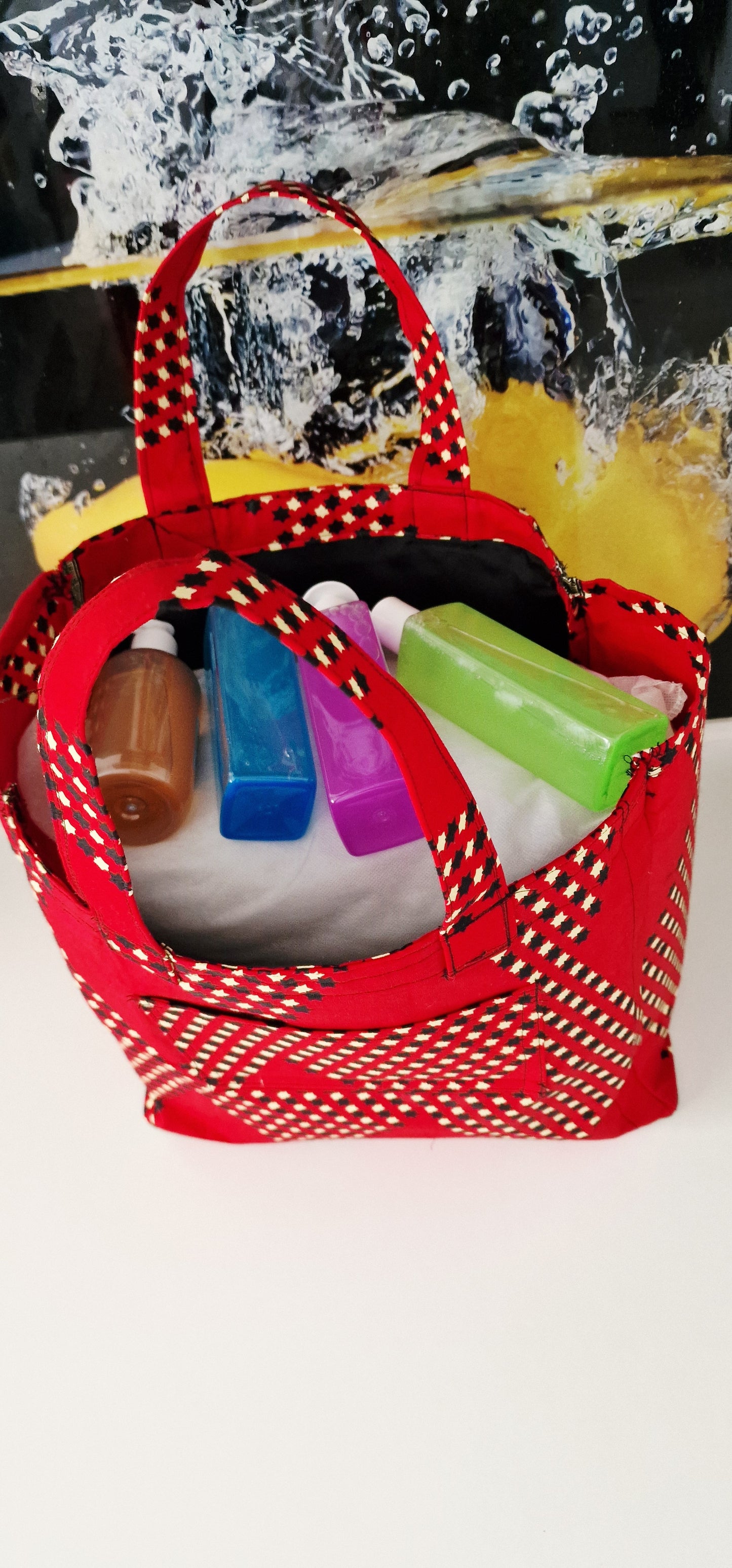 Handmade African Print Tote Bag –  Large Capacity 40cm – With Front Pocket | Everyday Shopping & Travel Bag