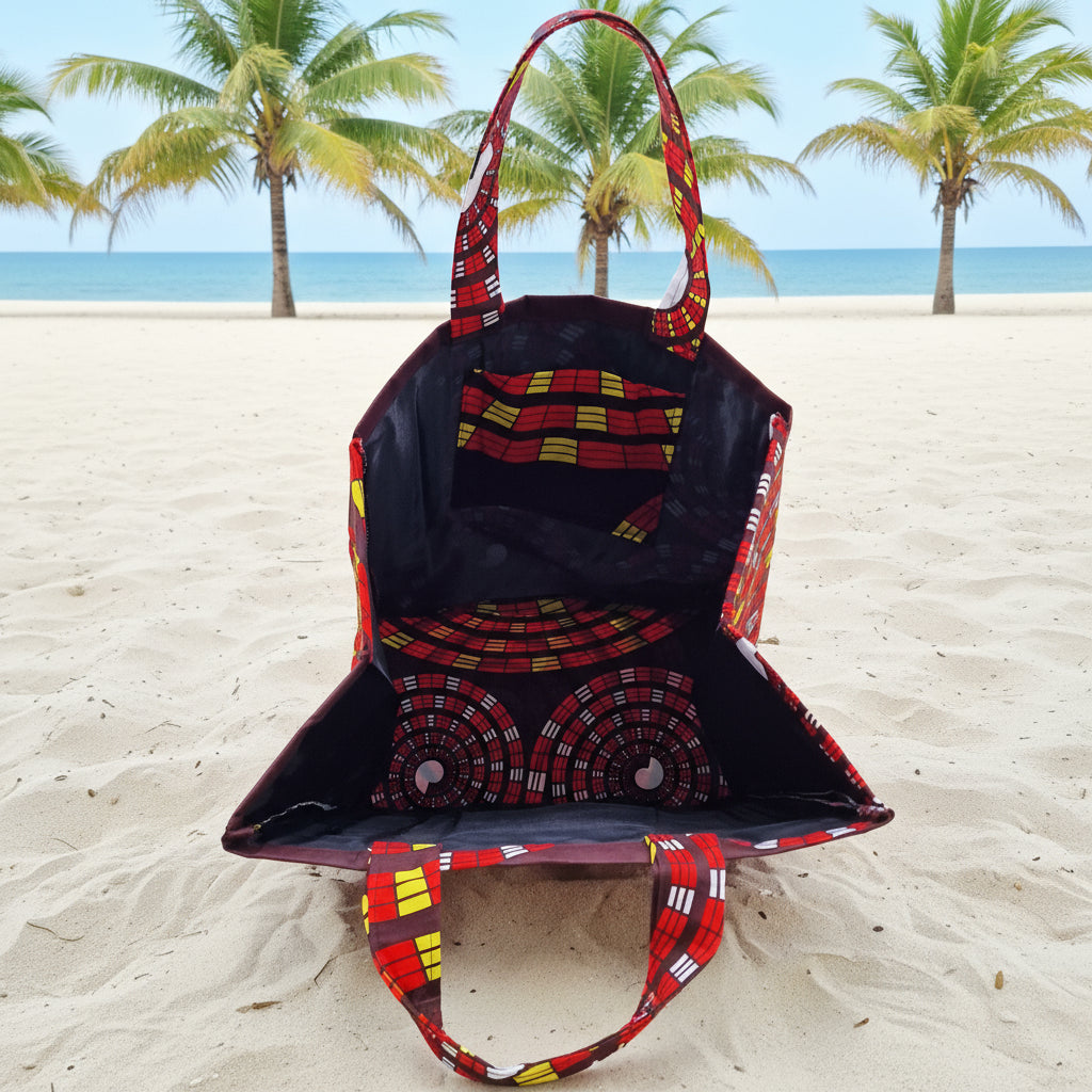 African Heritage Tote Bag - Handmade Fabric Shoulder Bag for Women