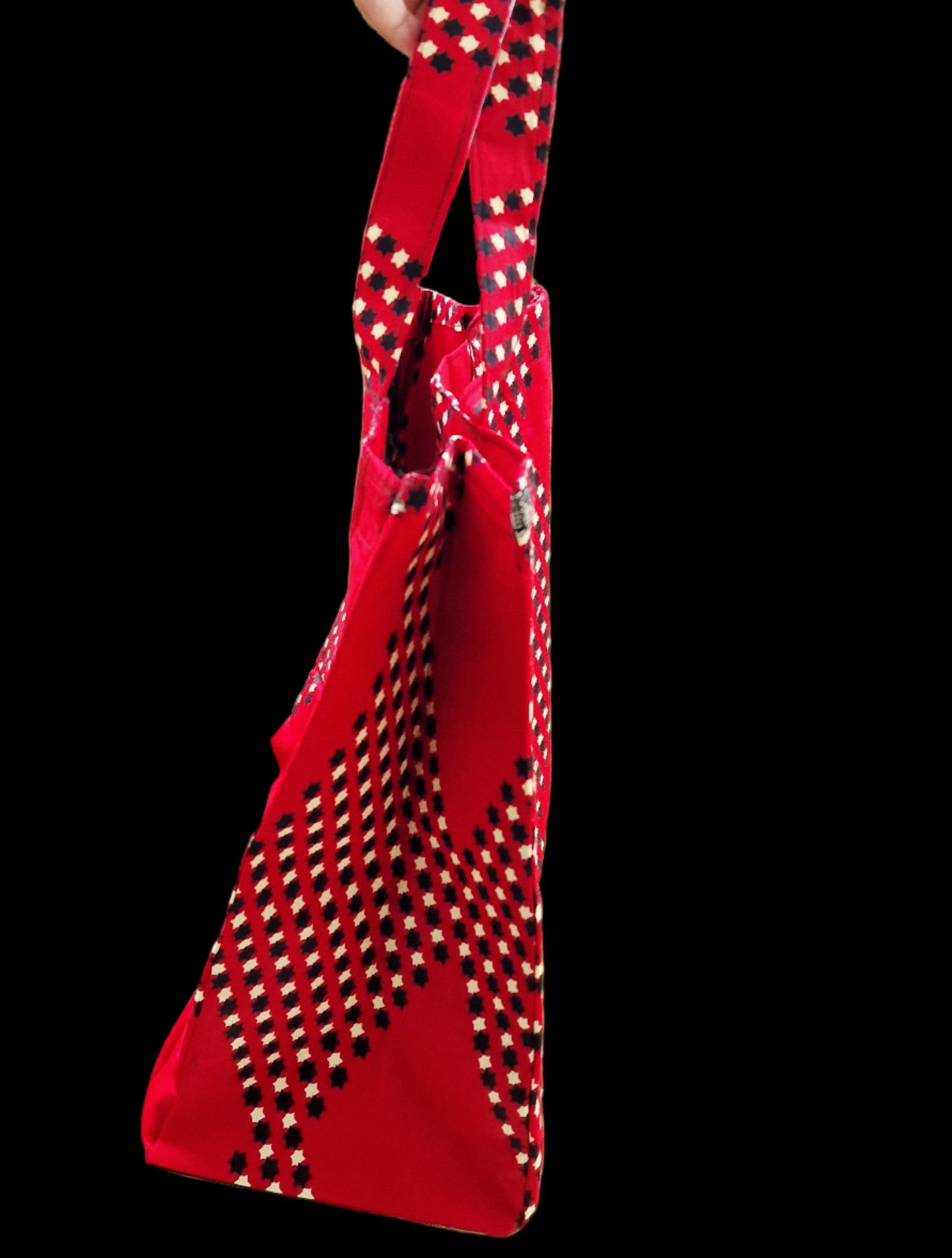 Handmade African Print Tote Bag –  Large Capacity 40cm – With Front Pocket | Everyday Shopping & Travel Bag