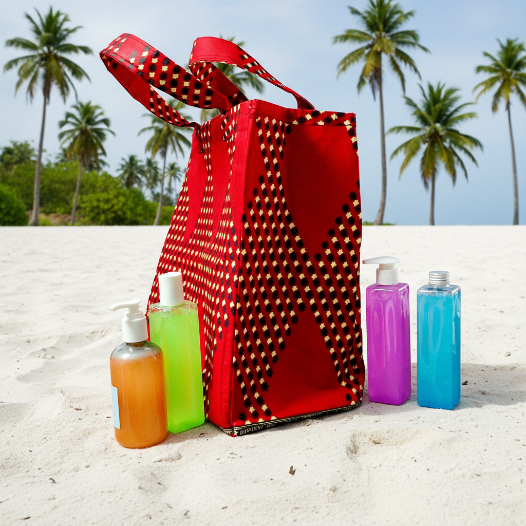 Handmade African Print Tote Bag –  Large Capacity 40cm – With Front Pocket | Everyday Shopping & Travel Bag