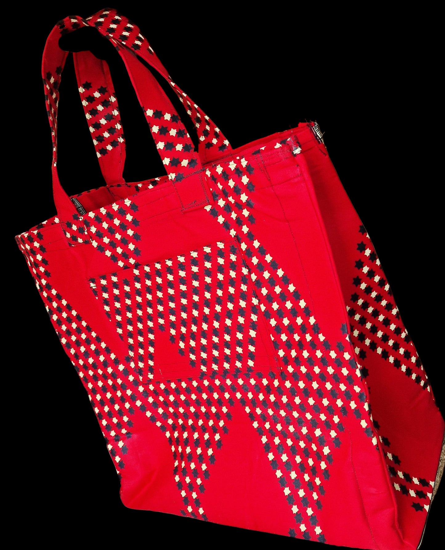 Handmade African Print Tote Bag –  Large Capacity 40cm – With Front Pocket | Everyday Shopping & Travel Bag