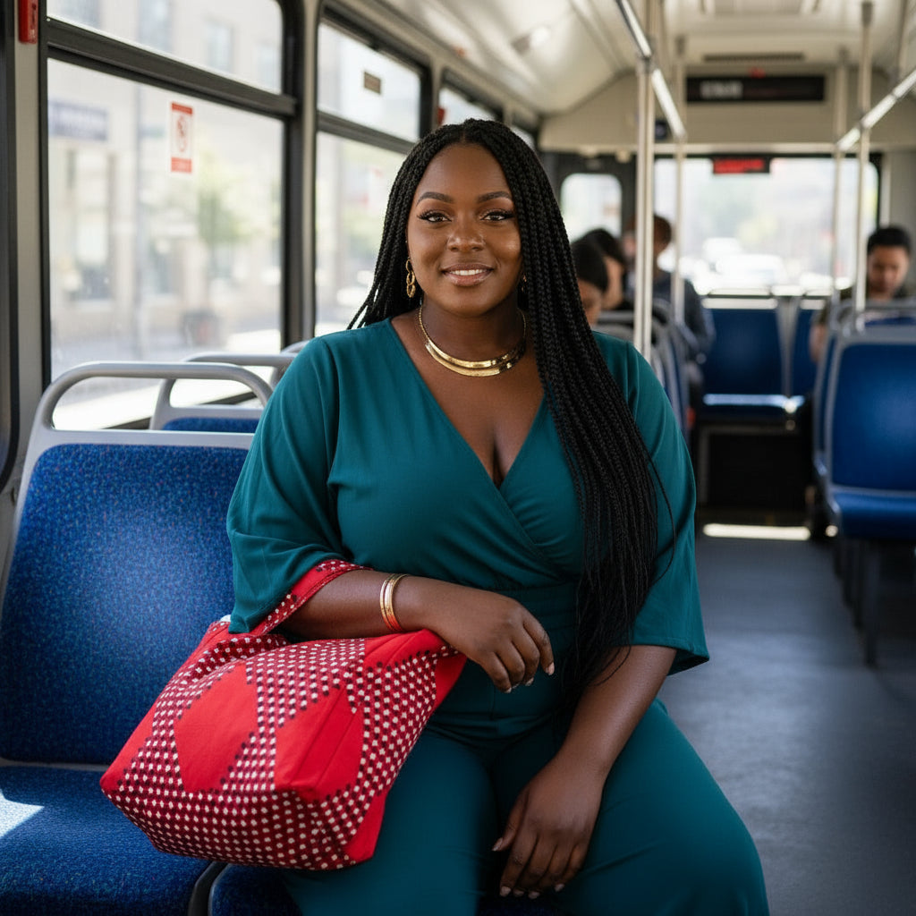 Handmade African Print Tote Bag –  Large Capacity 40cm – With Front Pocket | Everyday Shopping & Travel Bag