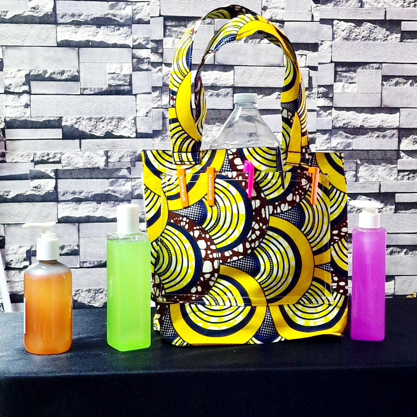 African Heritage Tote Bag. Yellow hues Handmade Fabric Shoulder Bag for Women