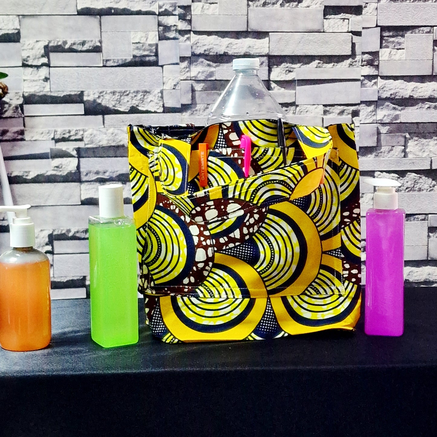 African Heritage Tote Bag. Yellow hues Handmade Fabric Shoulder Bag for Women