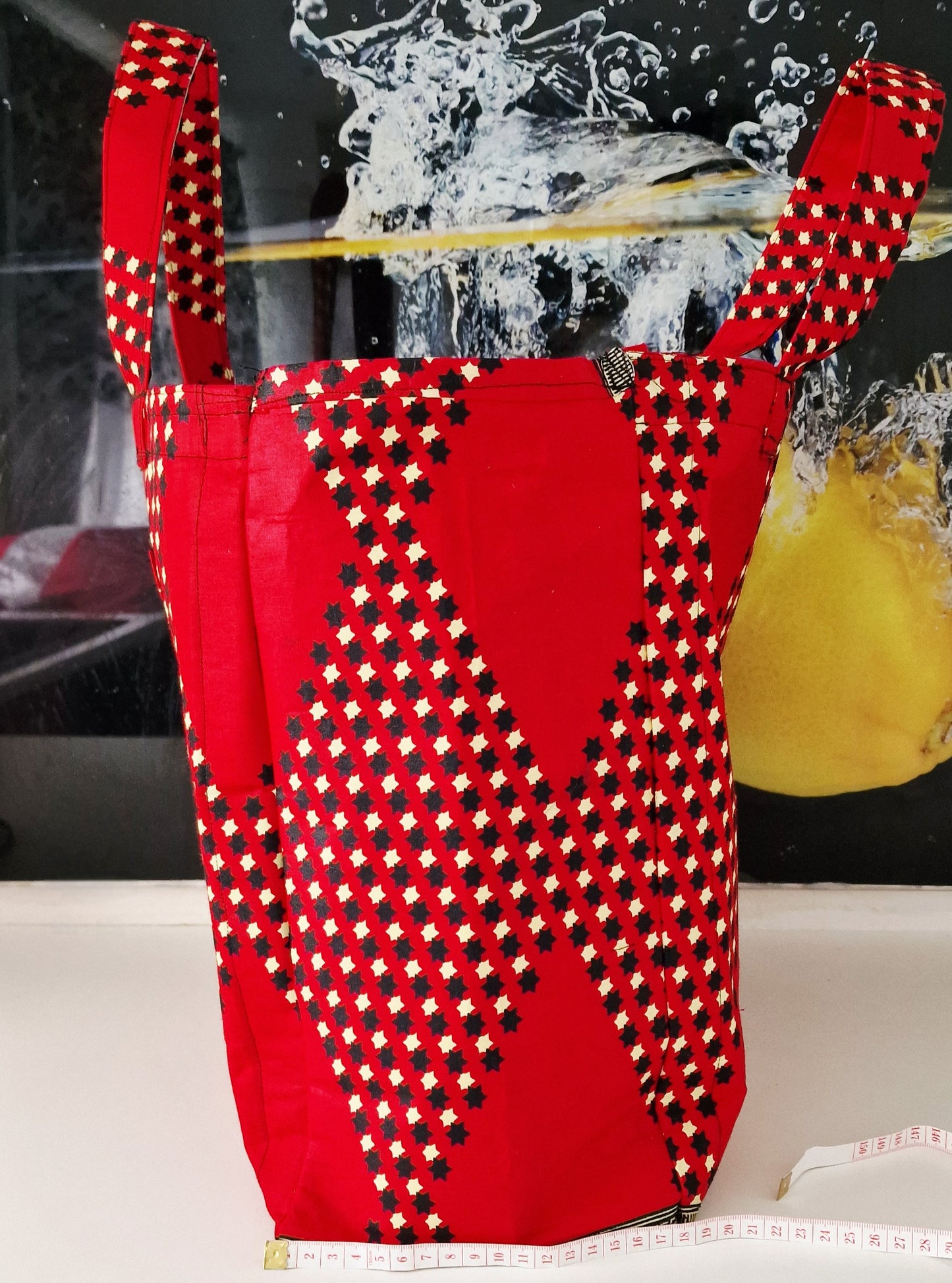 Handmade African Print Tote Bag –  Large Capacity 40cm – With Front Pocket | Everyday Shopping & Travel Bag