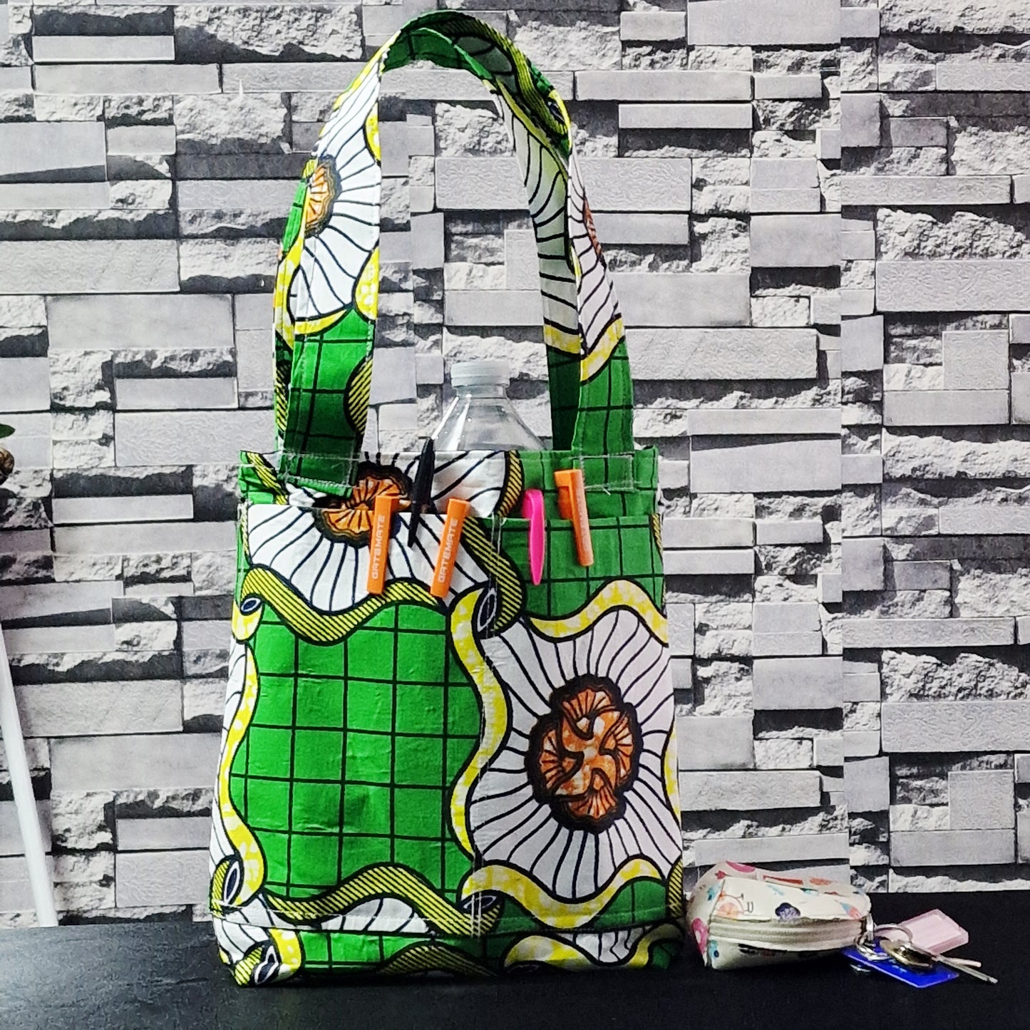 Statement Multicolour bag with refreshing Green hues” handmade tote bag, African print tote, fabric shopping bag
