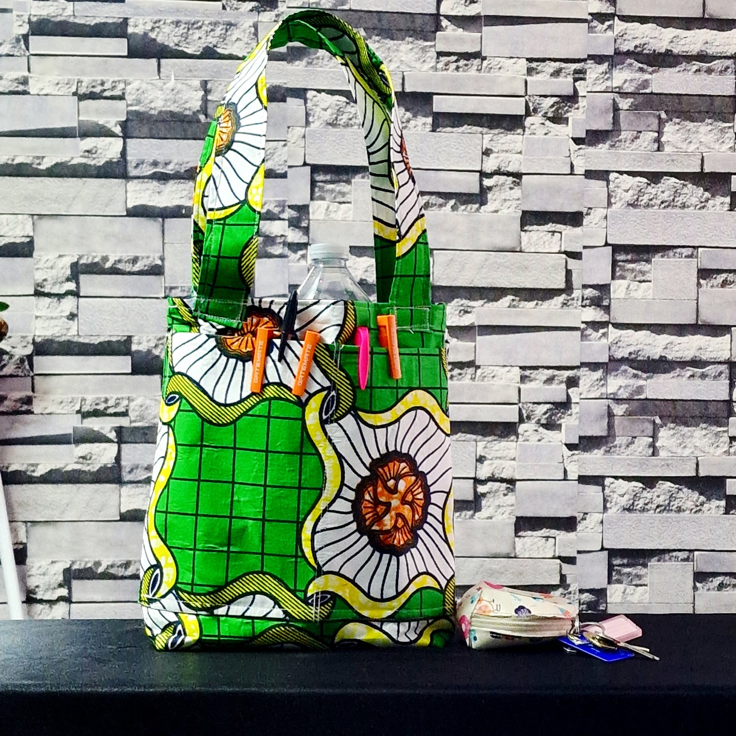 Statement Multicolour bag with refreshing Green hues” handmade tote bag, African print tote, fabric shopping bag
