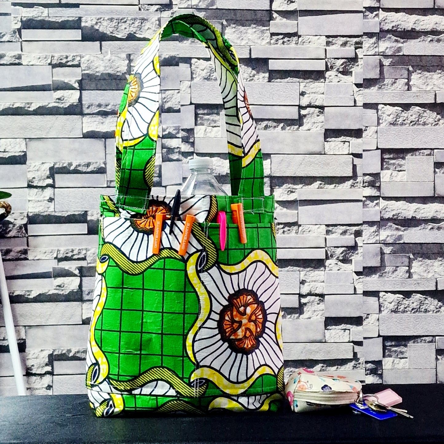 Statement Multicolour bag with refreshing Green hues” handmade tote bag, African print tote, fabric shopping bag