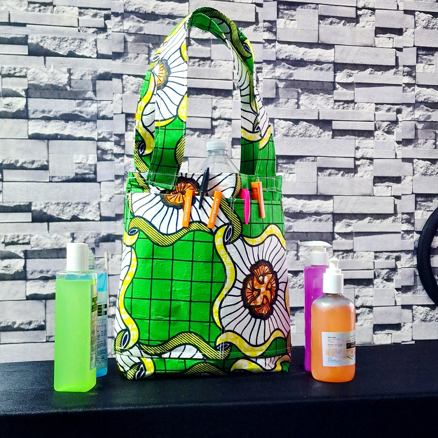 Statement Multicolour bag with refreshing Green hues” handmade tote bag, African print tote, fabric shopping bag