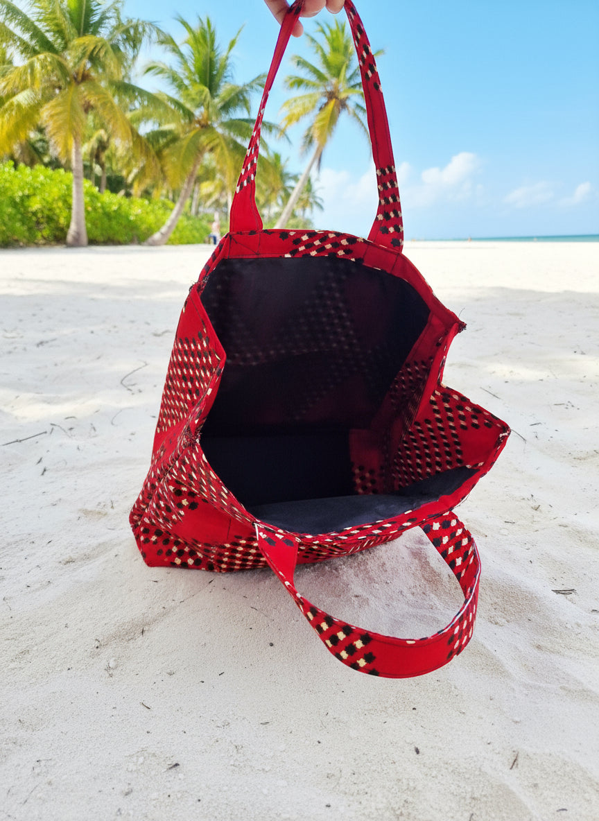 Handmade African Print Tote Bag –  Large Capacity 40cm – With Front Pocket | Everyday Shopping & Travel Bag