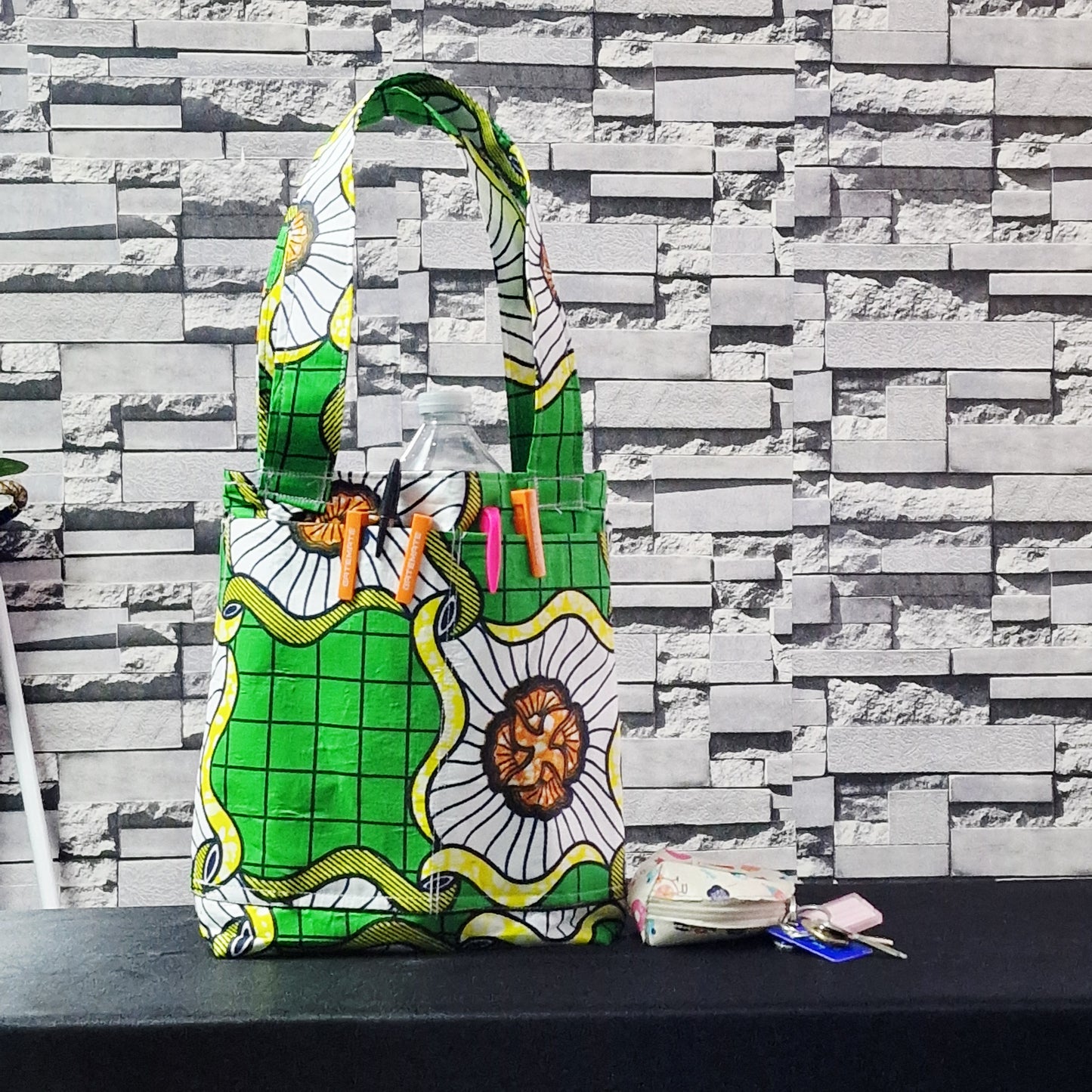 Statement Multicolour bag with refreshing Green hues” handmade tote bag, African print tote, fabric shopping bag
