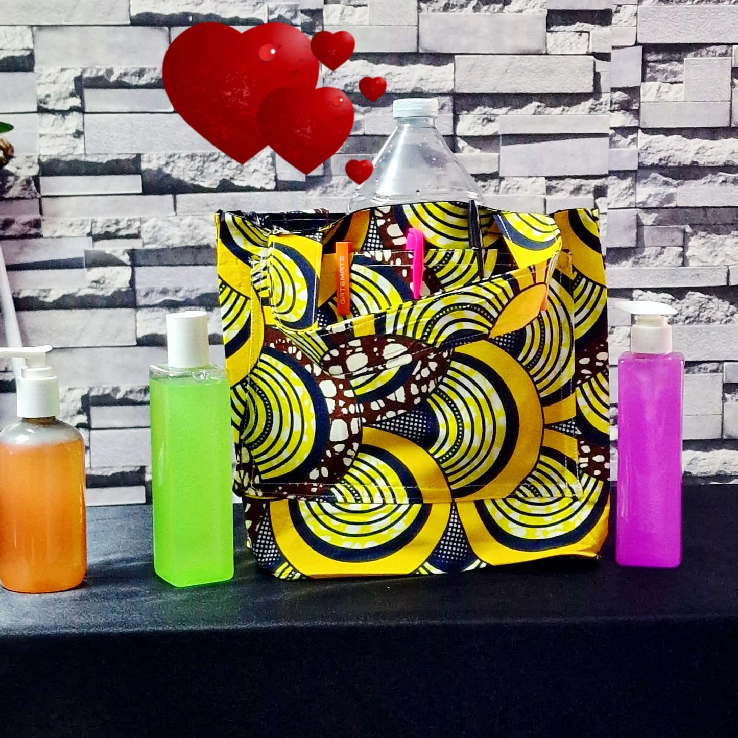 African Heritage Tote Bag. Yellow hues Handmade Fabric Shoulder Bag for Women