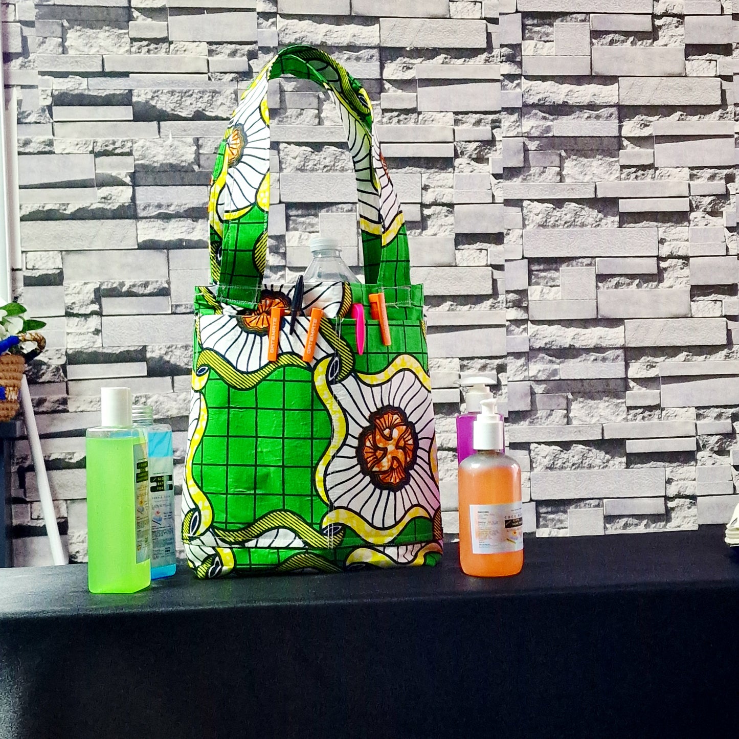 Statement Multicolour bag with refreshing Green hues” handmade tote bag, African print tote, fabric shopping bag