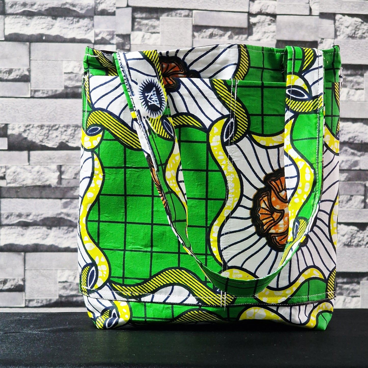Statement Multicolour bag with refreshing Green hues” handmade tote bag, African print tote, fabric shopping bag