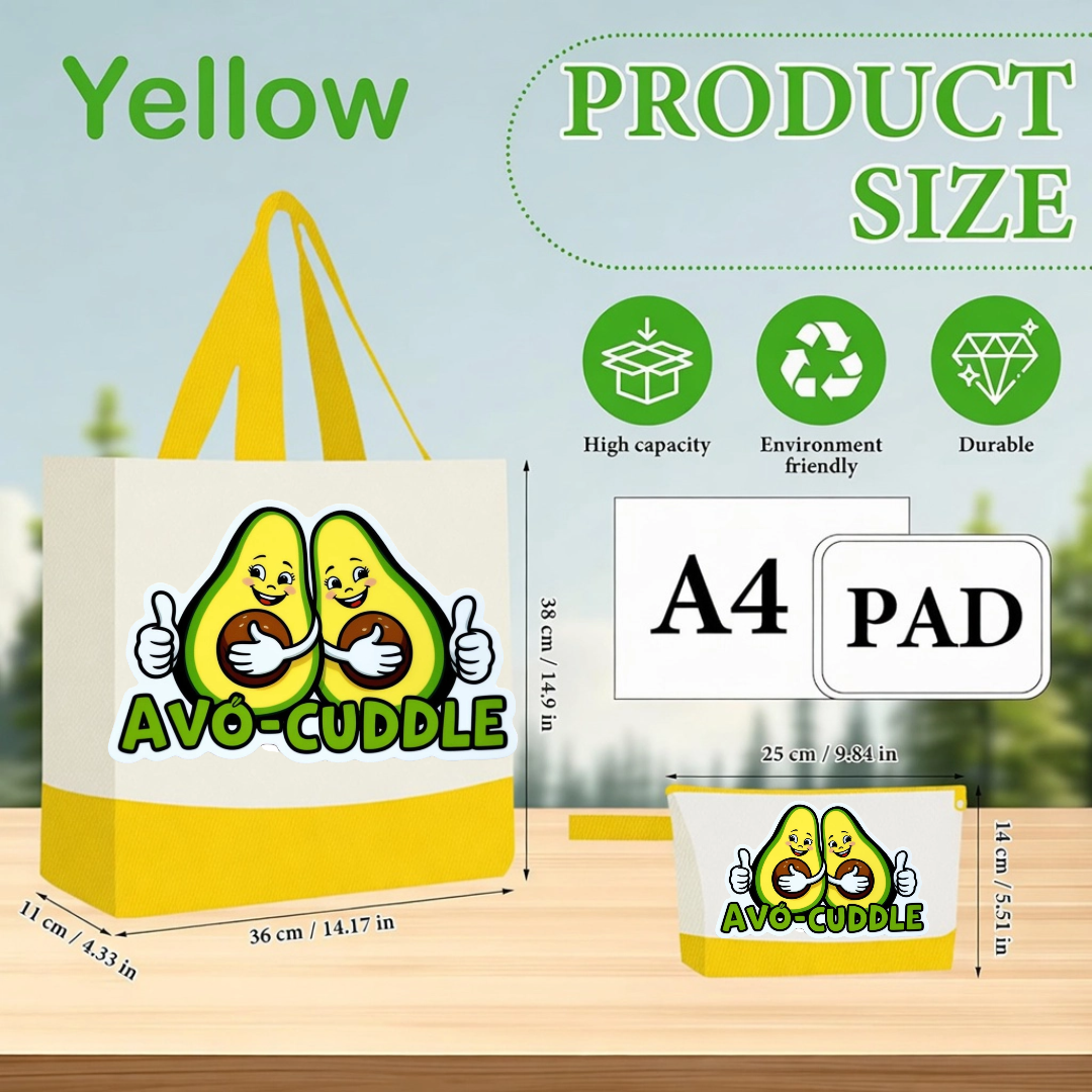 Red - Avo cuddle Funny Avocado Canvas Tote Bag with Matching Pouch | Reusable Aesthetic Shopper Gift